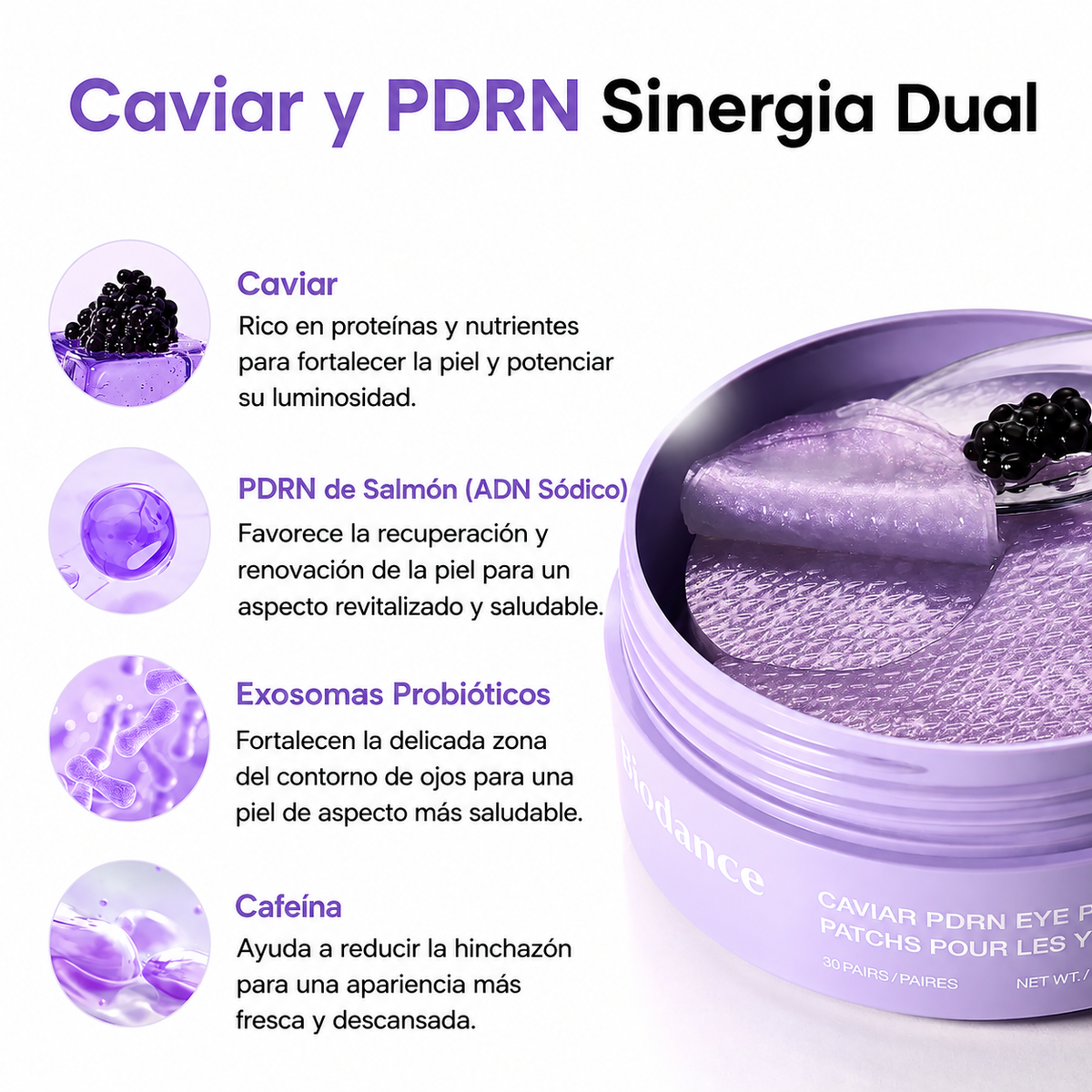 Parches para los Ojos con Caviar y PDRN - Biodance - 30 Pares